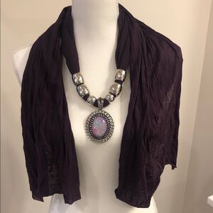 Elegant Purple Scarf Necklace with Silver Accents